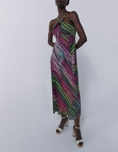 Robe longue imprimée à encolure nouée femme - IKKS