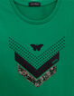 Multi-Material-T-Shirt Grün Mädchen mit Fischgrätenmuster-2