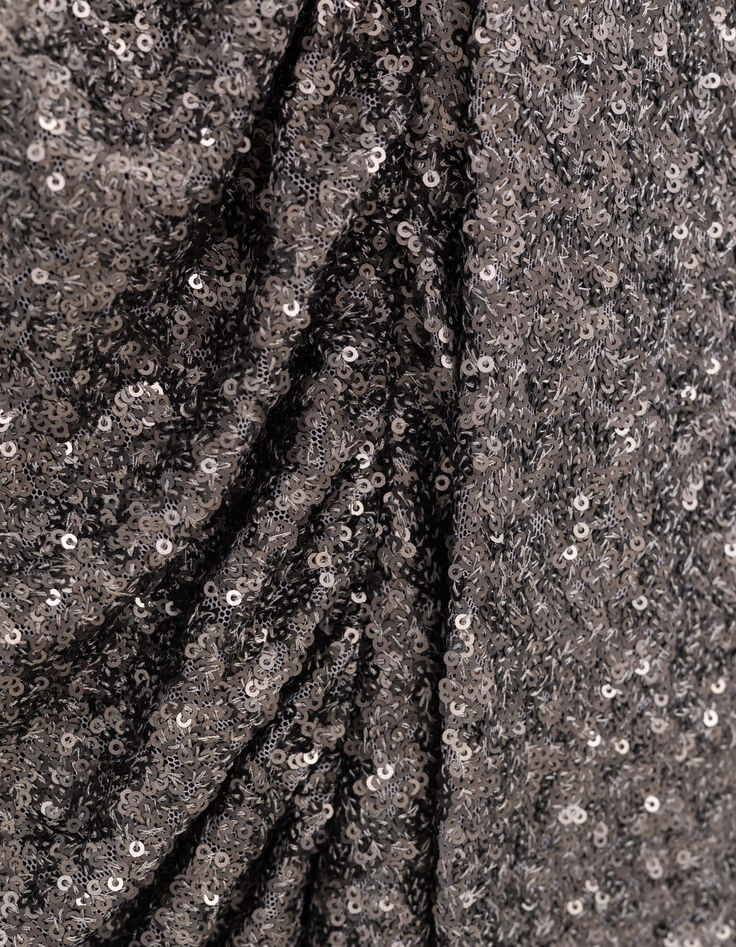 Jupe courte grise drapé asymétrique sequins métallisés Femme-6