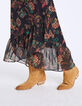 Floral print voile long ruffled skirt -4