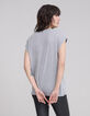 Graues Damen-T-Shirt mit gesticktem Schriftzug mit Perlen-3