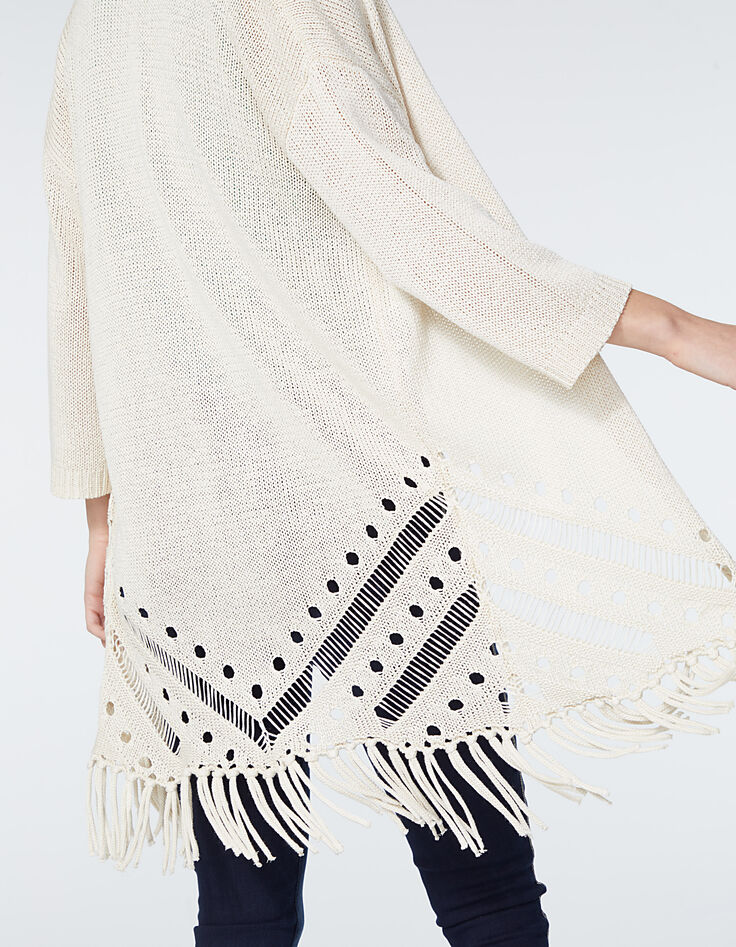 Women’s off-white fringed knit cardigan-5 Women’s off-white fringed knit cardigan-5