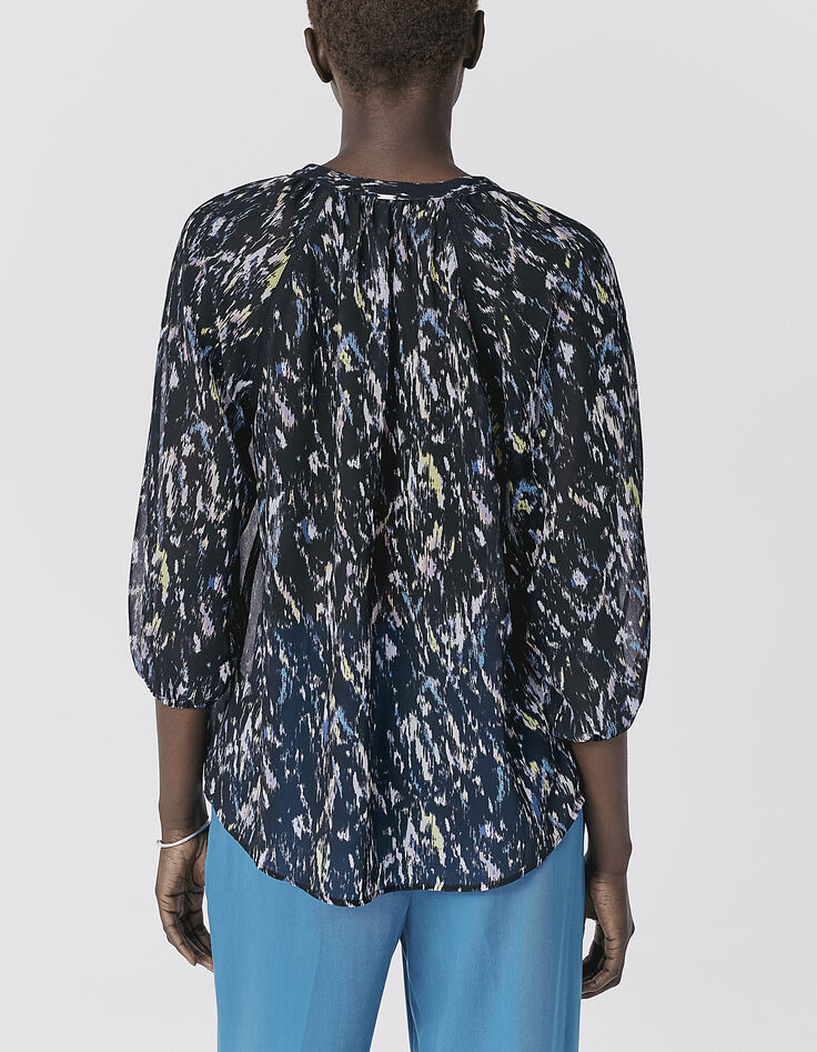 Blouse voile recyclé imprimé coloré détail résille femme-2
