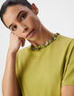 Dames-T-shirt met groene korte mouwen en juwelenkraag-4