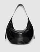 Sac demi-lune noir cuir glacé Allane Femme-3
