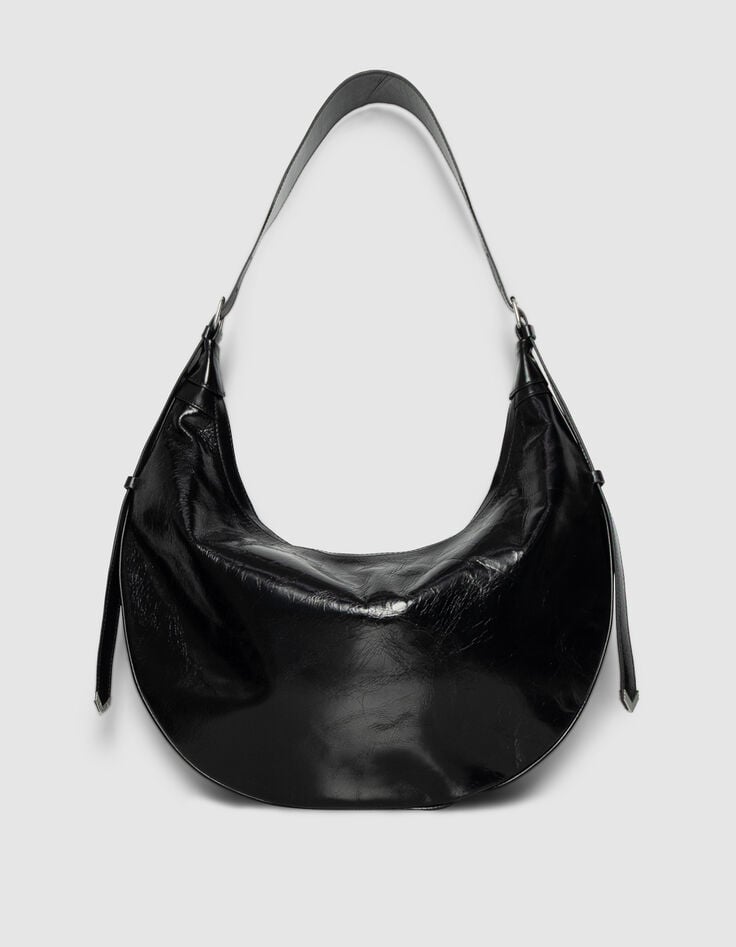 Sac demi-lune noir cuir glacé Allane Femme-3 Sac demi-lune noir cuir glacé Allane Femme-3