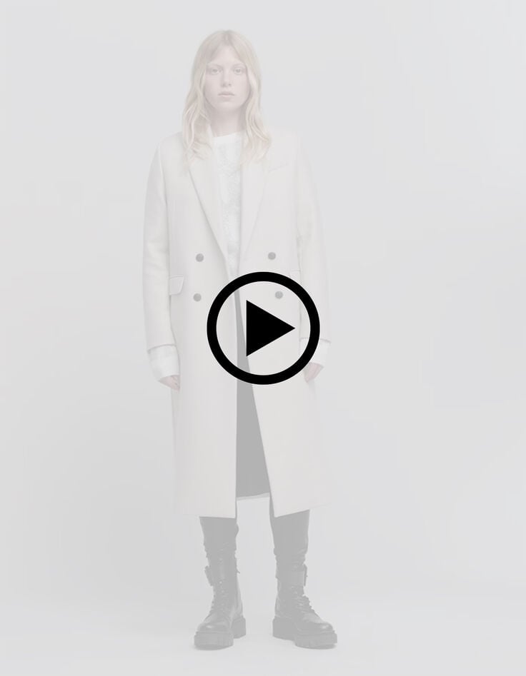 Women's long ecru pea jacket-10