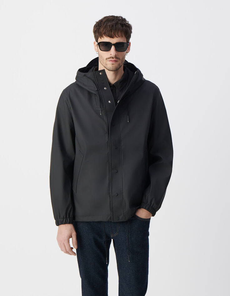 Schwarze Herrenjacke aus Gumminylon mit Kapuze-8