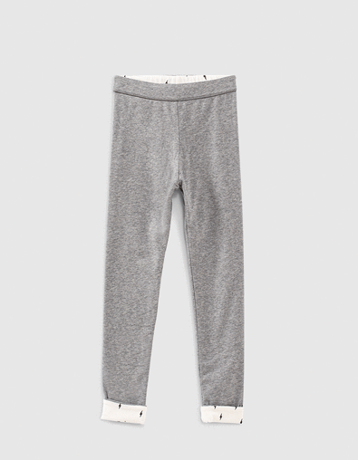 Leggings réversible gris et écru imprimé éclairs fille - IKKS