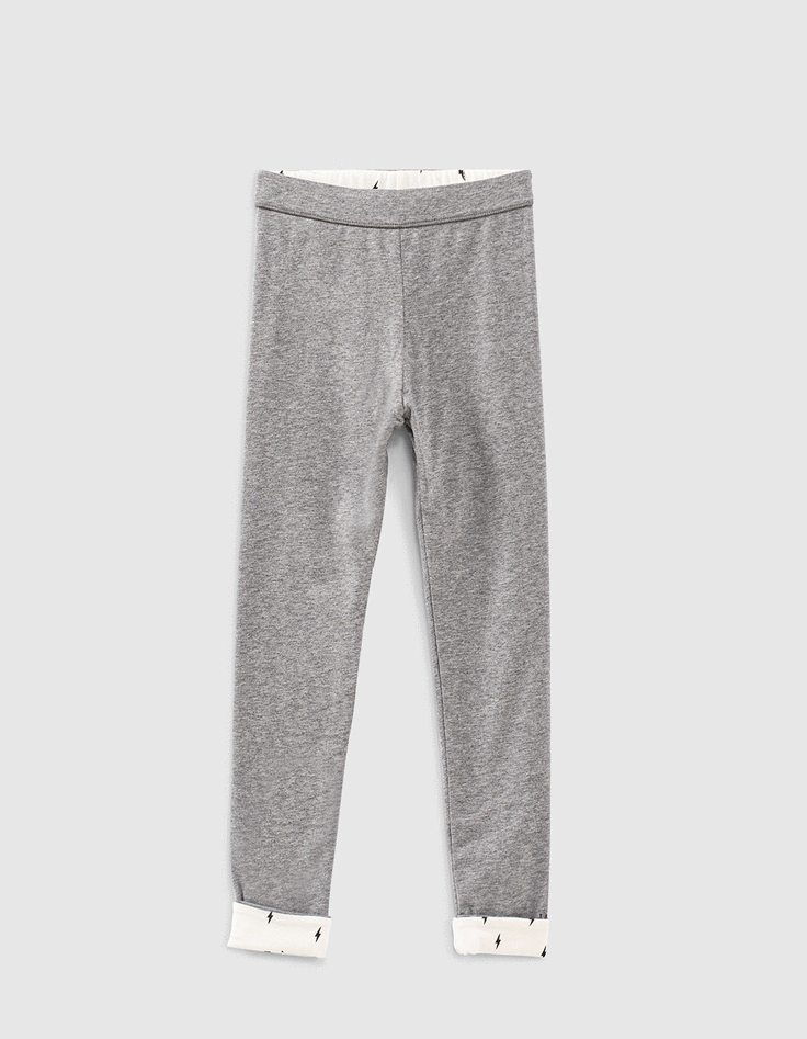 Leggings réversible gris et écru imprimé éclairs fille-1