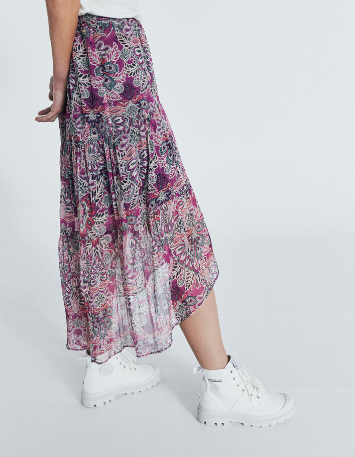 Women’s fuchsia floral bandana print asymmetric skirt - IKKS