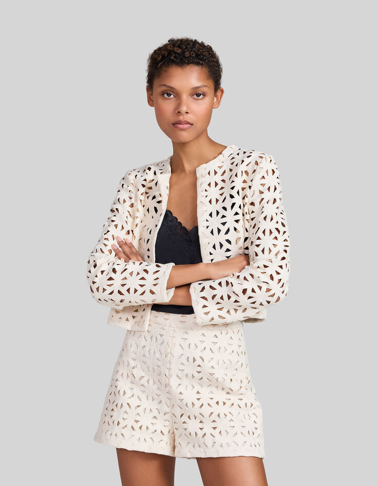 Women’s ecru macramé graphic jacket-1