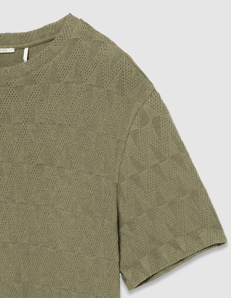 Rundhalsausschnitt T-shirt khaki relief mesh Herren-7