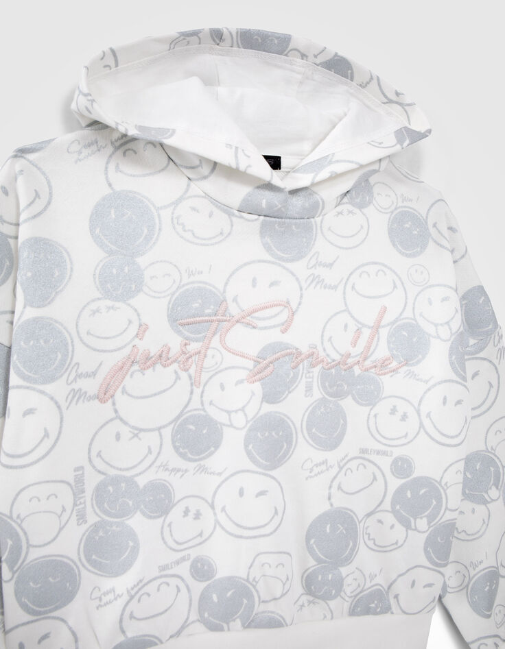 Girls’ white hoodie with silver all-over SMILEYWORLD print-2