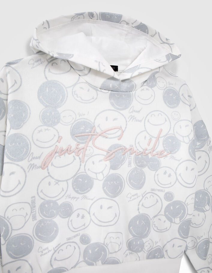 Girls’ white hoodie with silver all-over SMILEYWORLD print - IKKS
