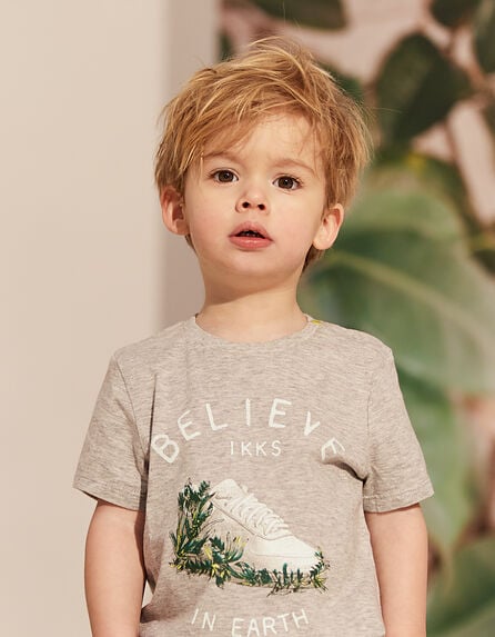 T-shirt gris visuel basket et feuillage bio bébé garçon 