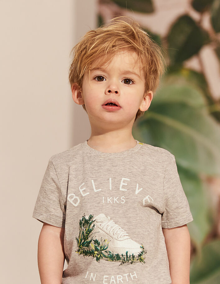 T-shirt gris visuel basket et feuillage bio bébé garçon  - IKKS