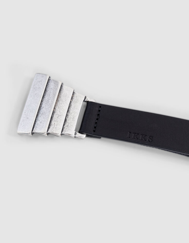 Women's black leather belt with metal buckle-2