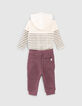 Baby boys’ ecru T-shirt and purple joggers outfit-4