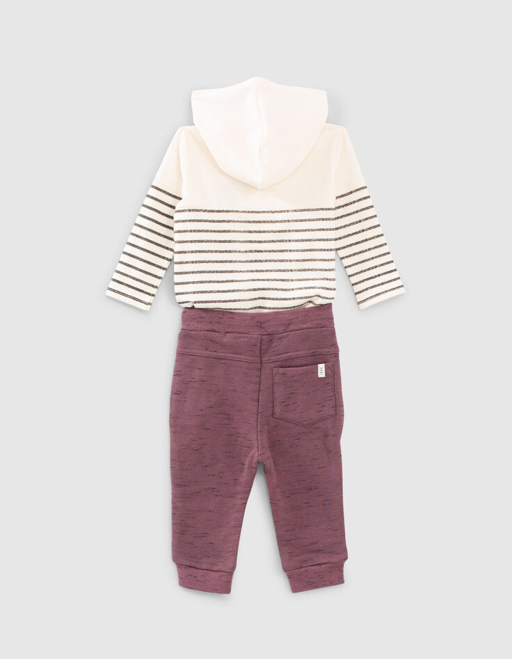 Baby boys’ ecru T-shirt and purple joggers outfit-4