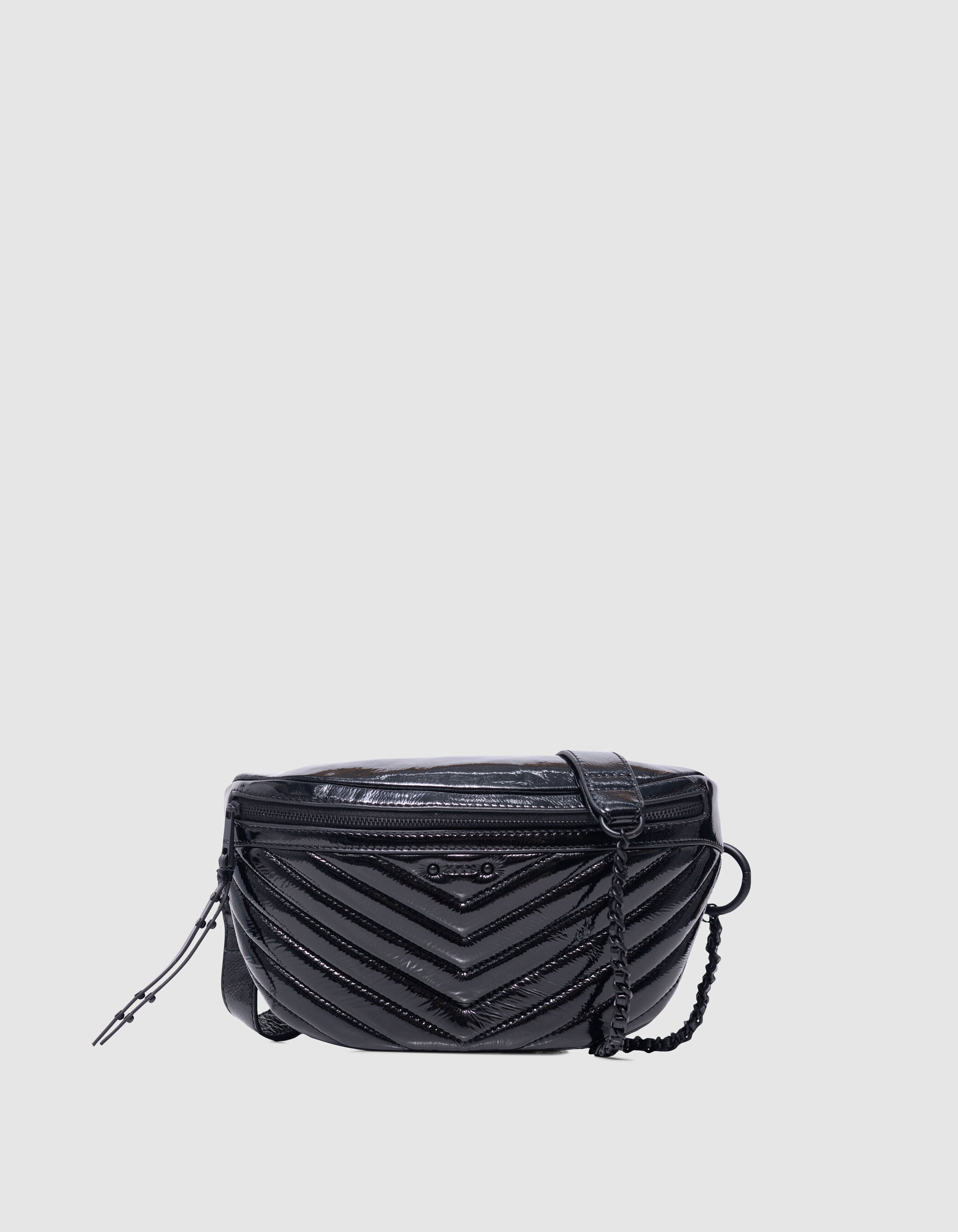 Sac banane 1440 noir cuir verni doublure rouge Femme IKKS