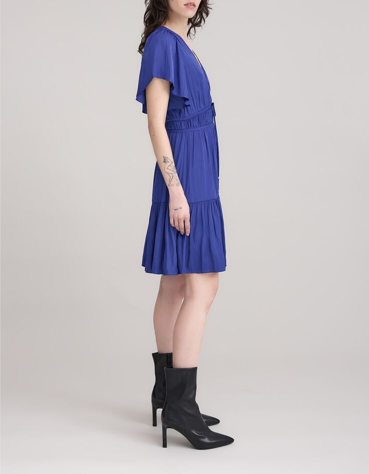 Vestido azul real arrugado de mujer con mangas mariposa-1 Vestido azul real arrugado de mujer con mangas mariposa-1