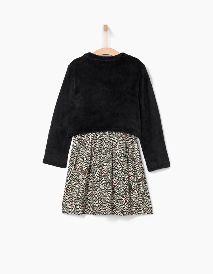 Robe 2 en 1 écrue imprimée et sweat doudou fille-4 Robe 2 en 1 écrue imprimée et sweat doudou fille-4