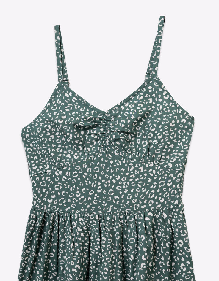 Robe longue fines bretelles verte imprimé léopard fille-6