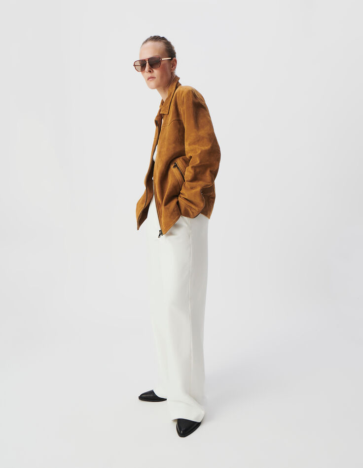 Pantalón sastre blanco ancho punto Milano mujer-5