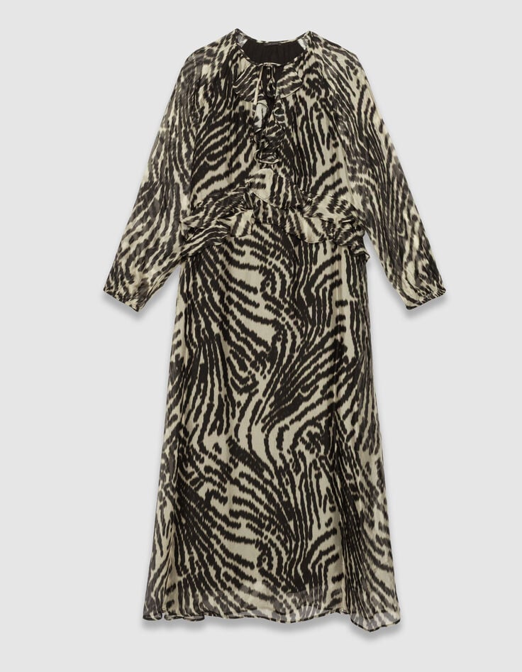 Lange zwarte jurk zebraprint Dames-5