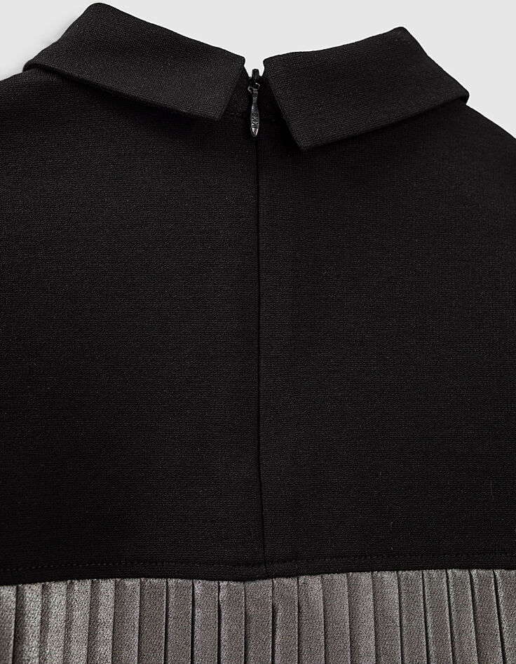Robe courte noire et argent bi matière plissée fille-6