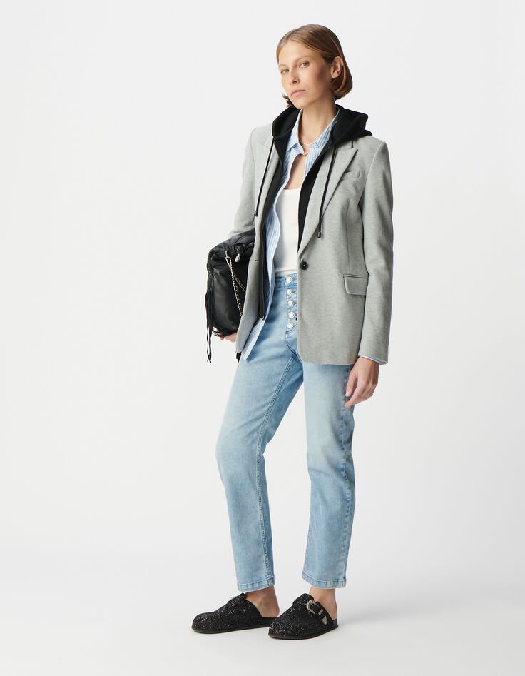 Grey blazer with black hood Women-7