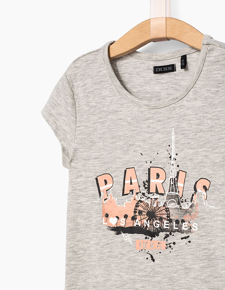 Tee-shirt gris chiné Paris Los Angeles fille-3