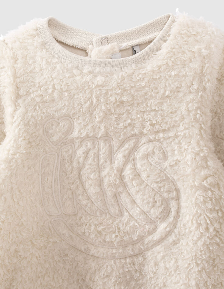 Ecru jurk Sherpa logo geborduurd babymeisjes-2