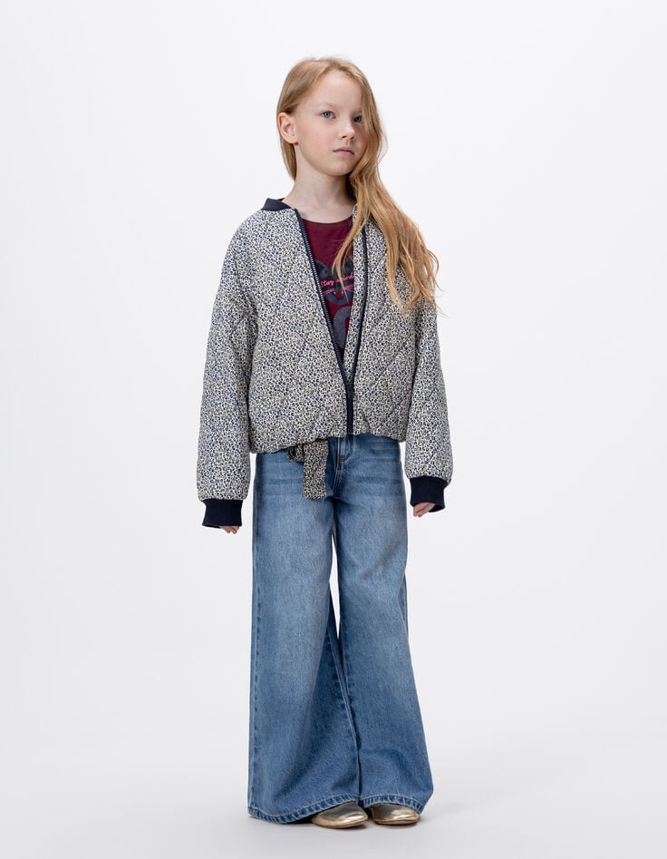 Marineblaue Mädchensteppjacke Leopardenprint Schleife-1 Marineblaue Mädchensteppjacke Leopardenprint Schleife-1