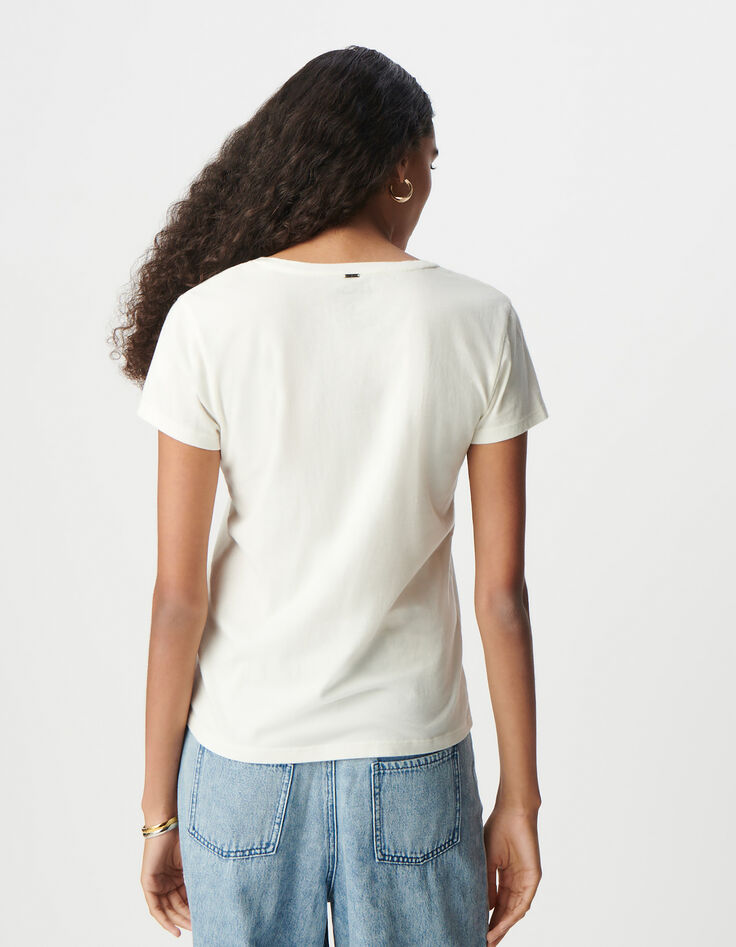 Tee-shirt rock blanc coton bio message et rayures BLONDIE Femme-3