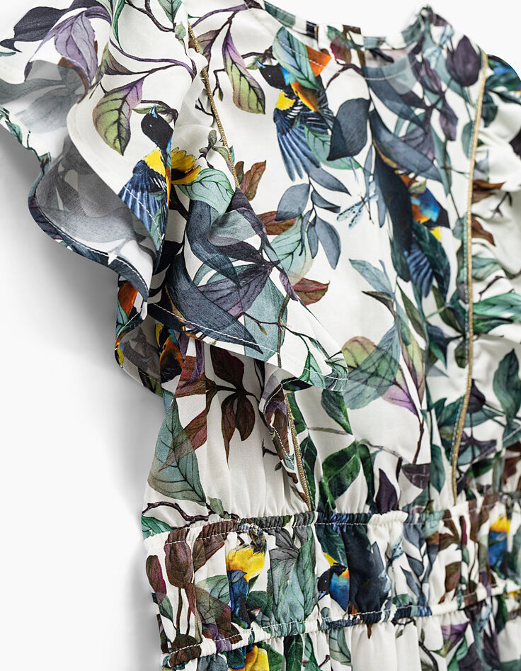 Robe longue blanc cassé imprimé jungle oiseaux fille-7