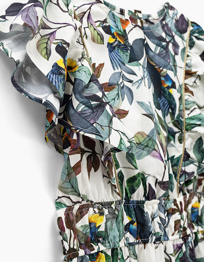 Girls’ off-white jungle bird print long dress - IKKS