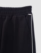 Black wide-leg pants with ecru bias on sides for girls-4