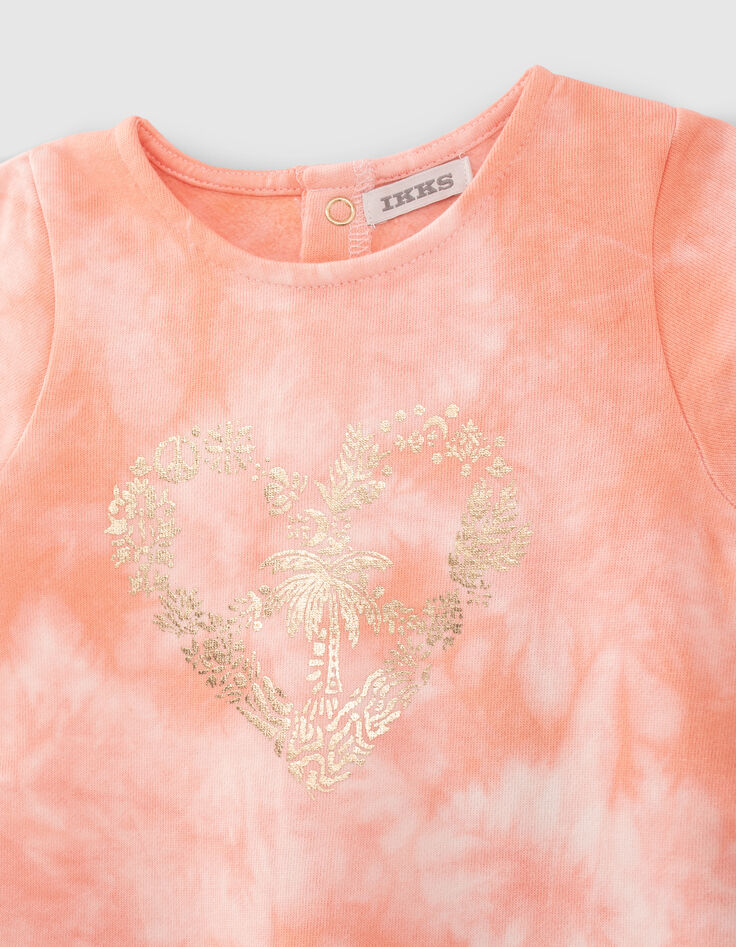 Baby girls’ peach tie-dye print sweatshirt fabric dress-3