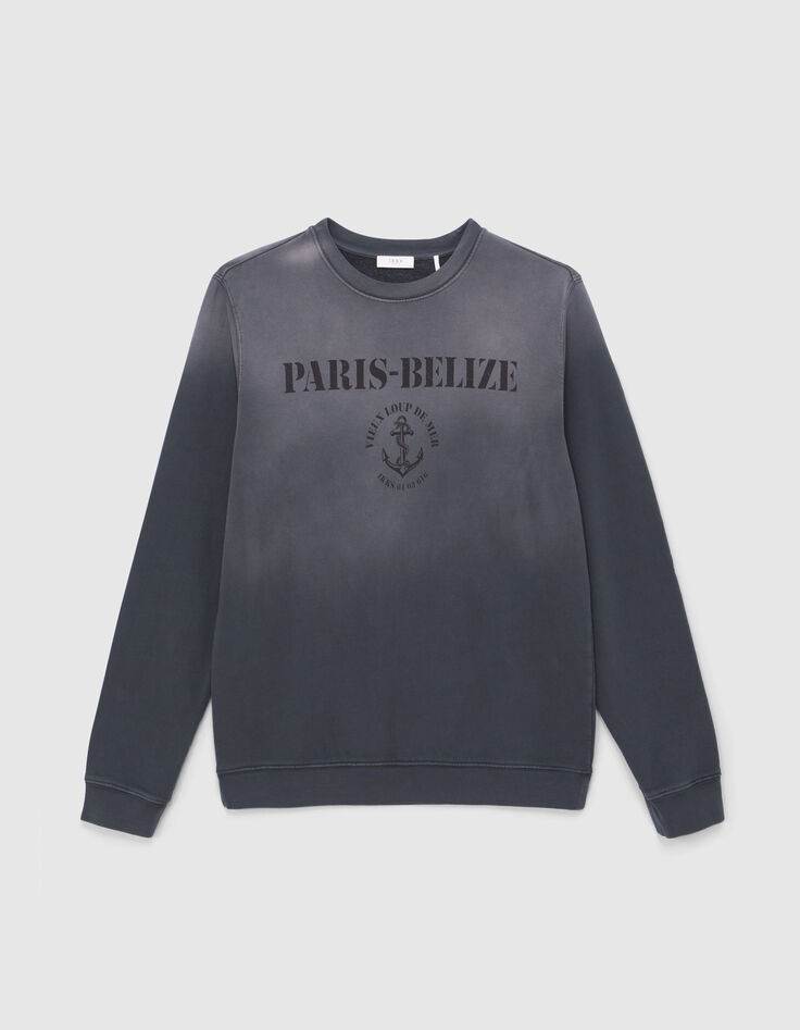 Leisteenblauwe sweater biokatoen met tekst Heren-6