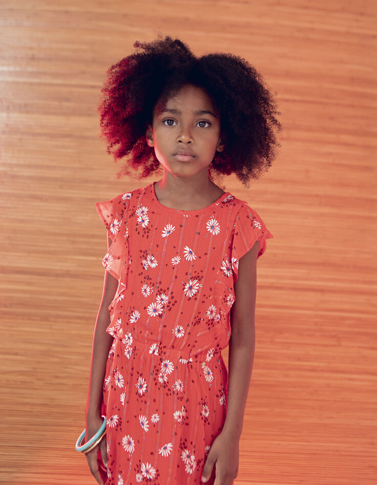 Robe orange foncé imprimé fleurs fille-6
