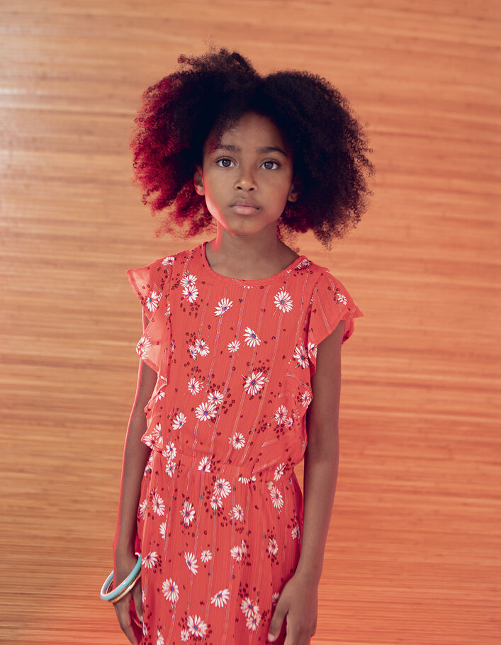 Orangefarbenes Mädchenkleid mit Blumenprint - IKKS