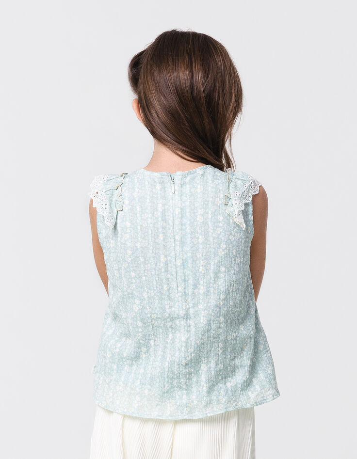 Blouse vert d'eau imprimé floral fille-2