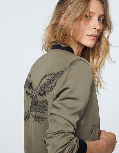 Women’s khaki satin+embroidery reversible bomber jacket - IKKS