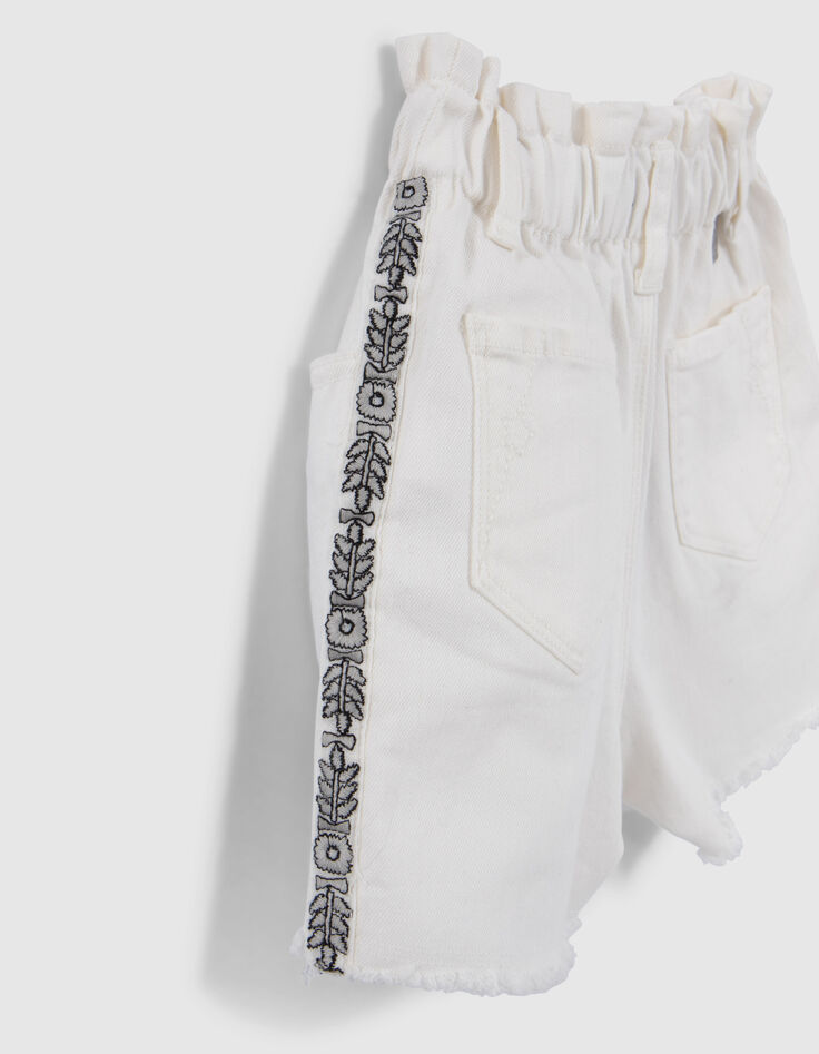 Ecru jeansshort met geborduurde biezen opzij meisjes-6