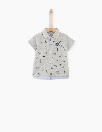 Baby boys’ medium grey trompe-l'oeil polo shirt  - IKKS