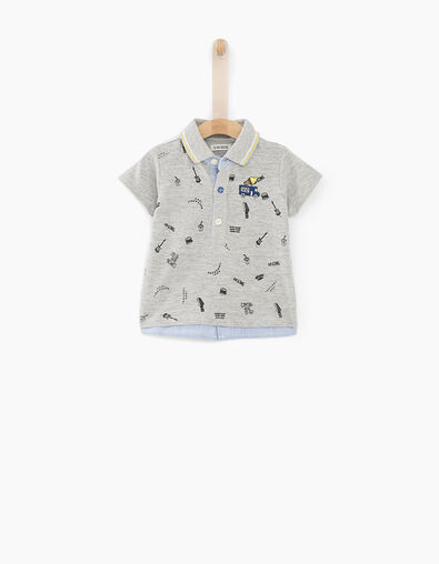 Polo gris medio efecto camisa bebé niño  - IKKS