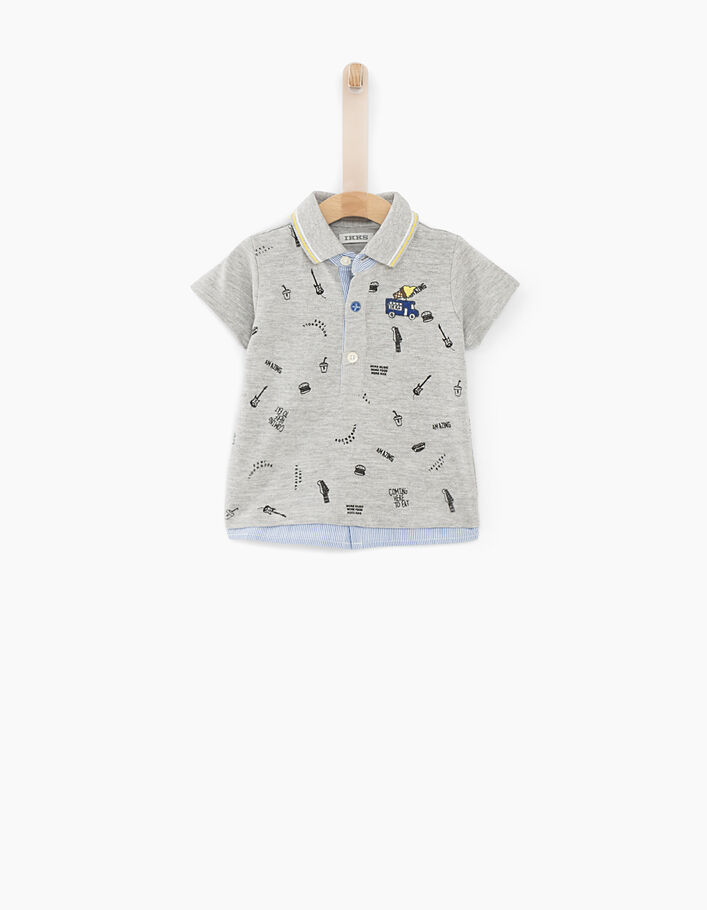 Middengrijze polo met trompe-l'oeil hemd voor babyjongens  - IKKS
