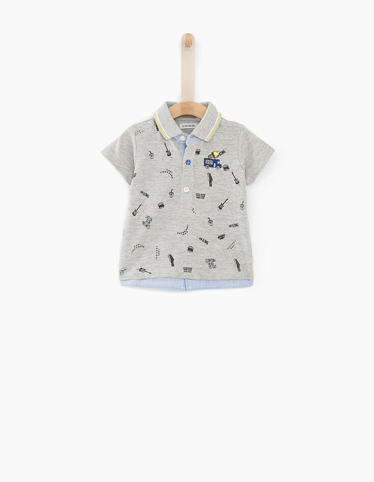 Polo gris medio efecto camisa bebé niño -1 Polo gris medio efecto camisa bebé niño -1